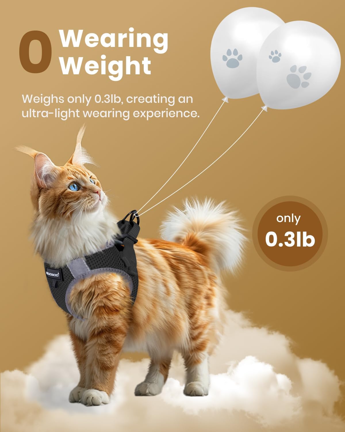 FAYOGOO Cat Harness and Leash Set | Upgrade Step-in Escape Proof Harness | Lightweight Soft Vest, No-Choke Design for Walking, Travel, Camping (Black) - Image 4