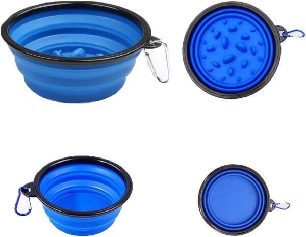Pet Blue Collapsible Bowl Double Set - Slow Feeder Anti-Choke Bowl + Outdoor Portable,Foldable Dog Drinking,Slow Speed,Food&Dog pet Folding,Convenient,Foldable （Blue）