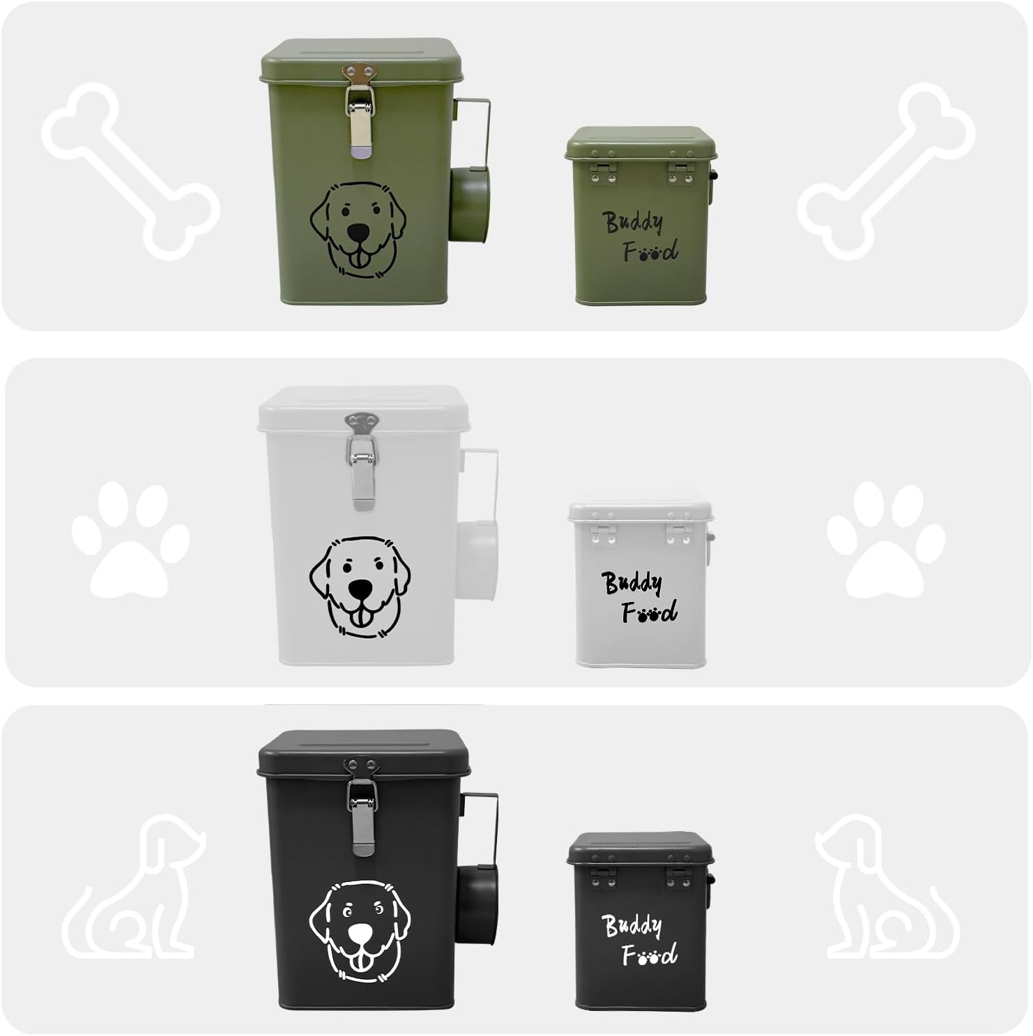 Dog Food Storage Container Airtight Dog Treat Container Pet Food Storage Containers Dog Treat Jar Tinplate Dog Treat Bin White - Image 2