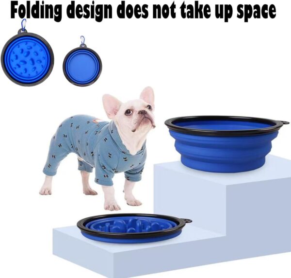 Pet Blue Collapsible Bowl Double Set - Slow Feeder Anti-Choke Bowl + Outdoor Portable,Foldable Dog Drinking,Slow Speed,Food&Dog pet Folding,Convenient,Foldable （Blue） - Image 5
