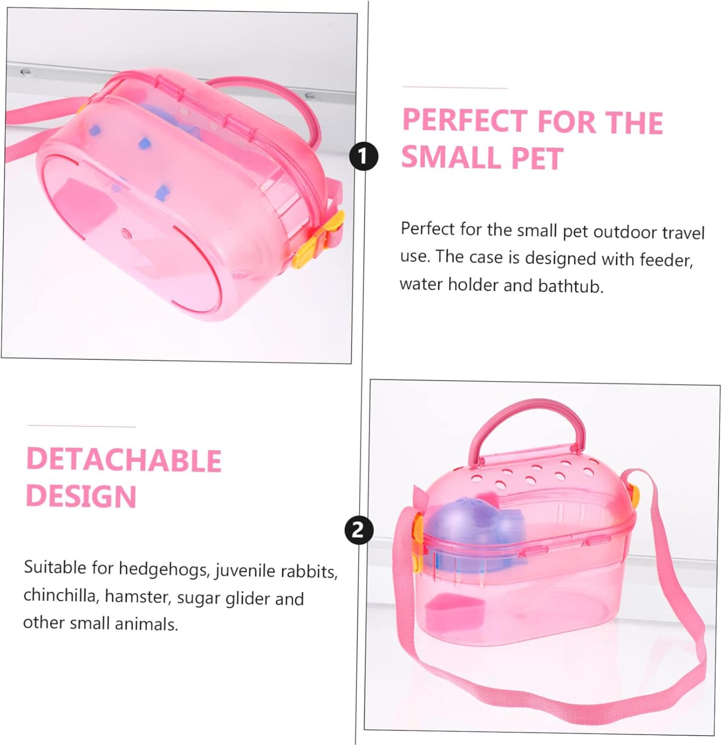 Yardwe Compact Travel Box for Hamster Chinchilla Portable Outdoor Carrier Lightweight Pet Cage Includes Feeder Bath - Image 3