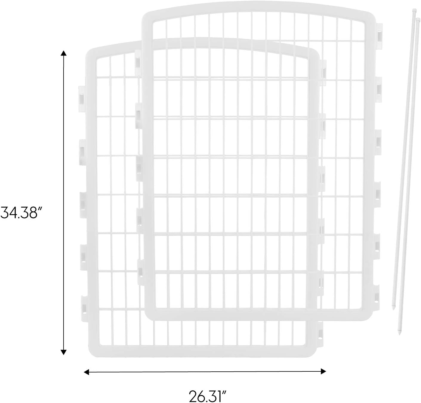 IRIS USA 34'' Pet Playpen 2 Panel Add-On with Connecting Rods, Dog Playpen, Puppy Small Medium Dogs, Heavy-Duty Molded Plastic, Rust-Free, Non-Skid Rubber Feet, Easy Assemble, Customizable, White - Image 2