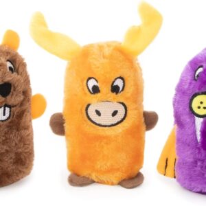 ZippyPaws Squeakie Buddies- No Stuffing Dog Toys to Keep Them Busy, For Small & Medium Dogs, Squeaky Pet Toys for Boredom, Unstuffed Chew Toy, Soft Plush Puppy Product, Beaver, Moose, & Walrus- 3-Pack