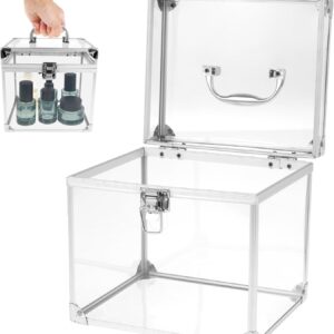 Crown Boxes for Pageants 7.9 X 6.7 X 7.5 In Clear Large capacity Makeup Train Case Cosmetic Case with Latches and Handle Toiletry Organizer Box Travel Makeup Tools Storage Organizer Box