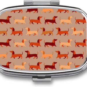 Travel Pill Organizer Large Portable Organizer Compatible with Doxie Dachshund Weiner Dog Pet Dogs, 2 Compartment Pill Box with Mirror, Travel Case Pill Holder for Vitamin Medicine