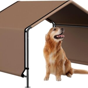 47" Portable Dog Shade Shelter, Outdoor Pet Tent with Steel Frame, Sun Protection Canopy for Garden, Patio, and Camping, Brown