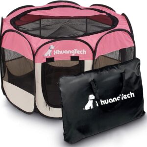 XianghuangTechnologyPet Portable Foldable Playpen, Dog/Cat/Puppy Exercise Pen Kennel, Removable Mesh Shade Cover (Pink)