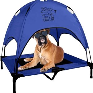 Floppy Dawg Just Chillin' Elevated Dog Bed. Cool Cot with Removable Canopy Shade. Indoor or Outdoor Pet Use. Lightweight and Portable. Chill in Style on Raised Breathable Mesh Fabric.