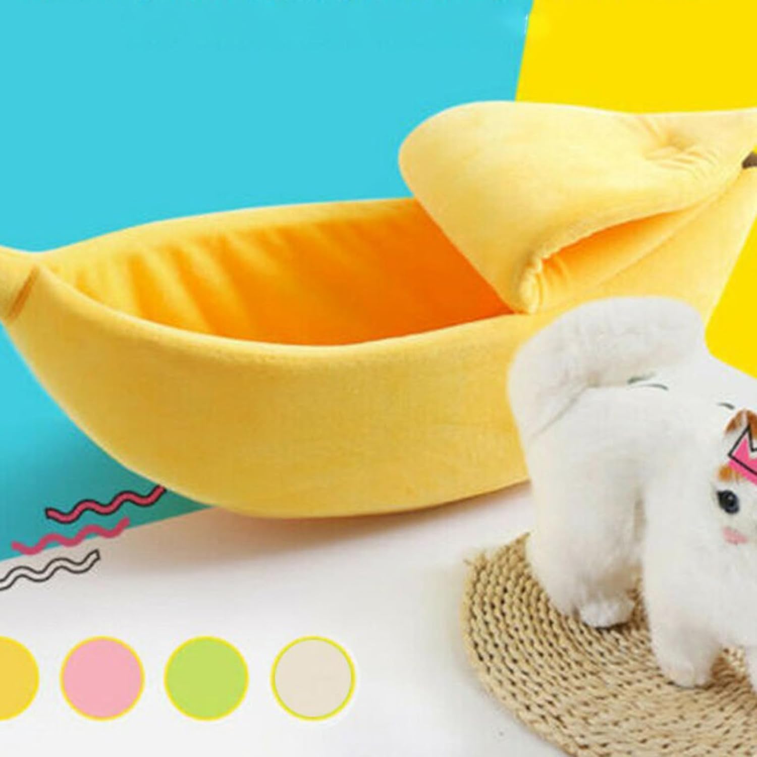Banana Shaped Pet Bed, Cute Soft Semi-Enclosed Sleeping Bag for Dog Cat, Washable Winter Warm Deep Sleep Pet Kennel, Pets Thickened Cushion House for Kittens Rabbits Sleep (White, L) - Image 7