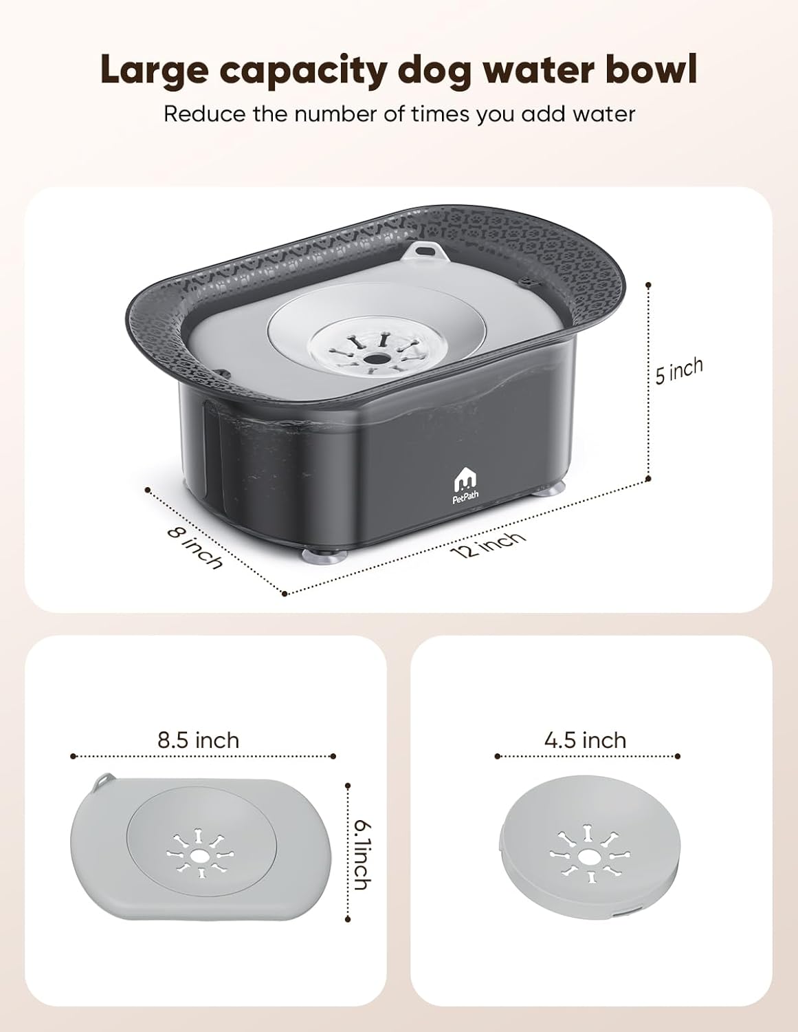 Dog Water Bowl, 2.2L No Spill Water Bowl for Dogs,with Suction Cup Foot Pad Reduce Refill, Anti Splash No Mess Dispenser Dripless Slow Drinking Water Bowl for Sloppy Messy Drinkers (Gray) - Image 7