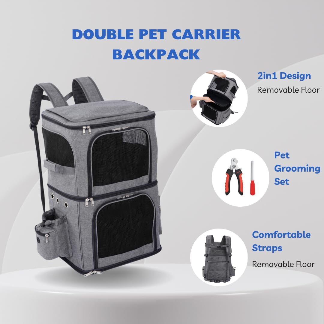Cat & Dog Pet Backpack Travel Carrier- Double Compartment Back Pack Bag for Hiking, Carrying Small Dogs or Large Kitty Cats - Image 6