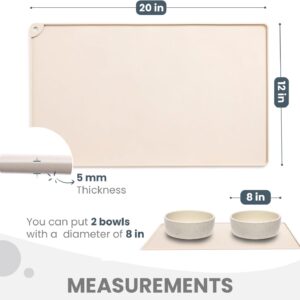 WePet Dog Feeding Mat, Non-Slip Waterproof Silicon Pet Feeding Mat, Dishwasher Safe, Stop Food Spills and Water Bowl Messes, for Dogs, Cats, 20 x 12 Inch, Beige Solid