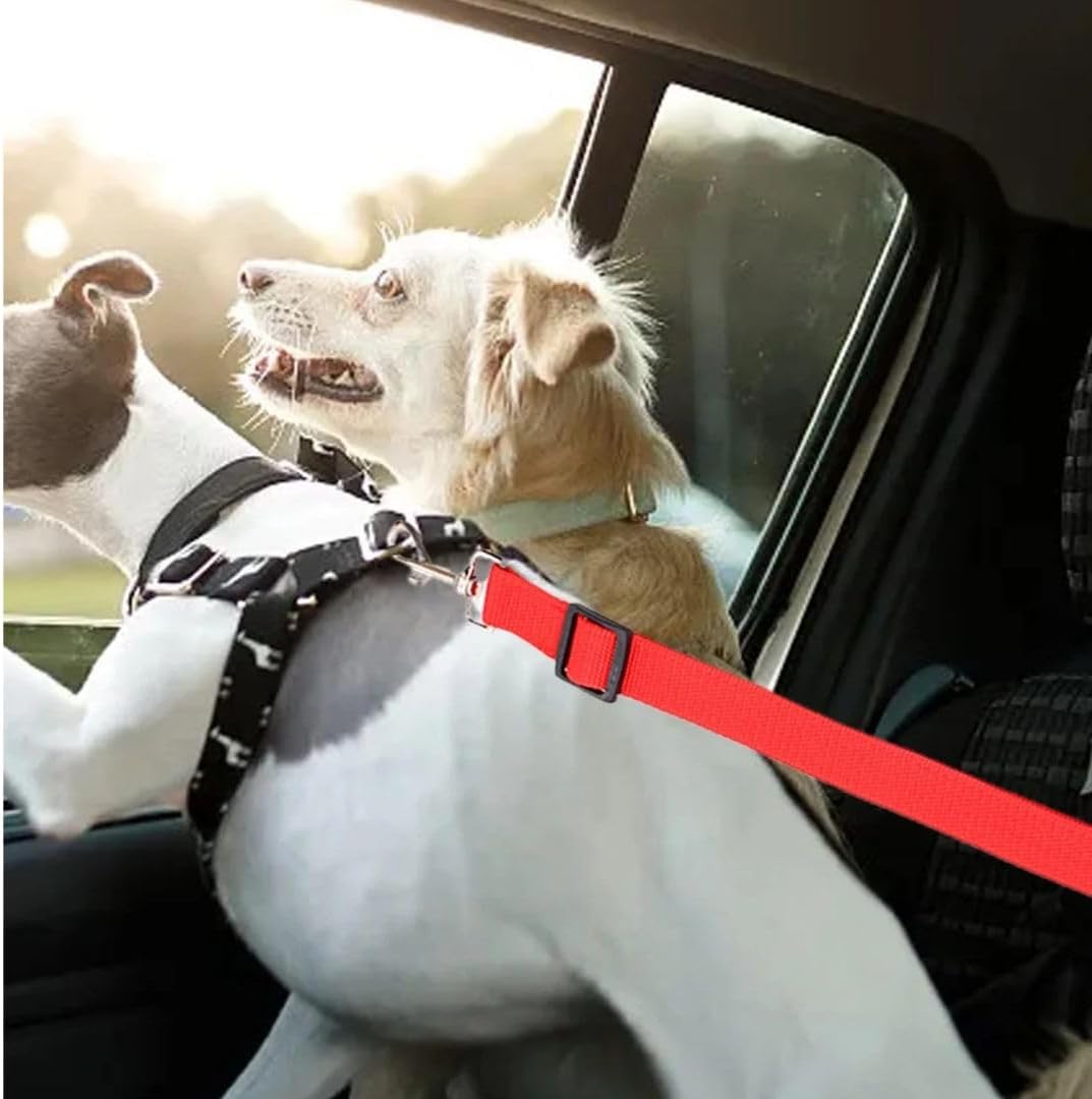 2-Pack Adjustable Dog Seat Belt for Car – Durable Nylon Pet Safety Seatbelt Leash, Fits All Vehicles – Dog, Cat & Small Pet Travel Harness Restraint (Red & Rose) - Image 3