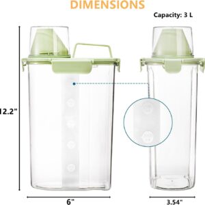 DEAYOU 2 Pack Plastic Cat Dog Food Storage Container, 3 to 5Lbs Airtight Rice Bin with Pour Spout and Measuring Cup, Portable Travel Pet Food Dispenser for Small Animals, Bird Seed, Dry Food, Flour