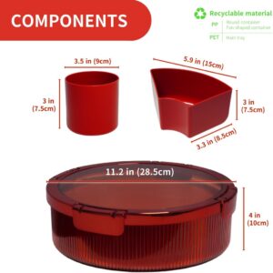 Snackle Box Container, Round Divided Serving Tray with lid 6parts (Red) for Veggie, Candy and Nuts Organizer, Snackle Charcuterie Boxes for Travel, Party and Picnic