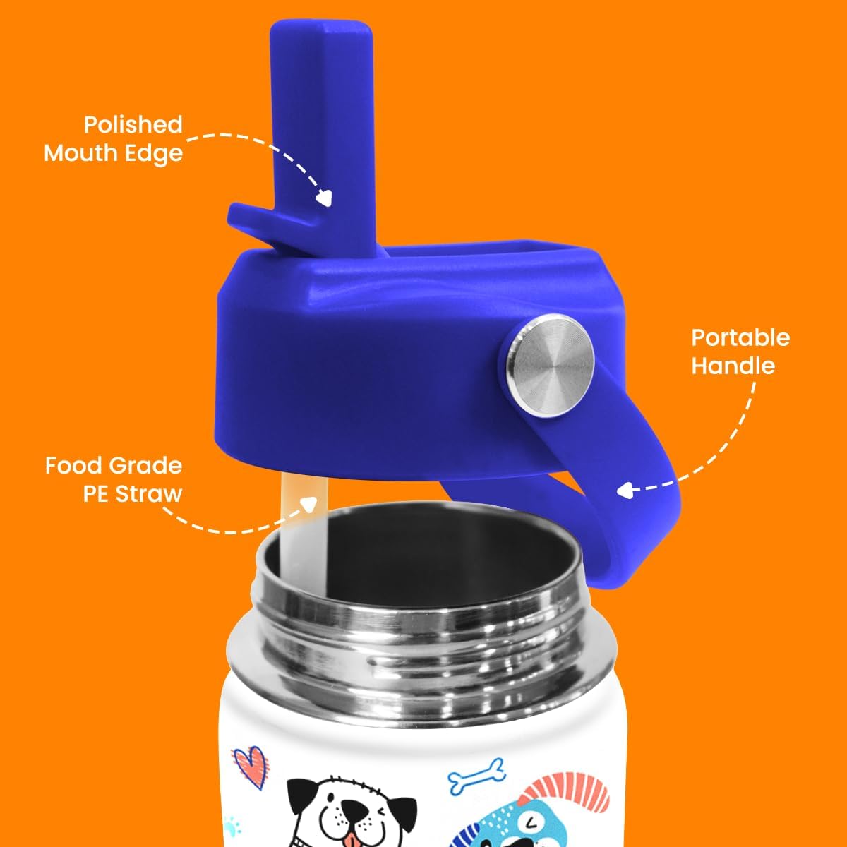 Dog Water Bottle - Kids Water Bottle with Straw Lid - 12 Oz Insulated Stainless Steel Water Bottles for Kid Boys - Travel Cup for School Sports - Image 3