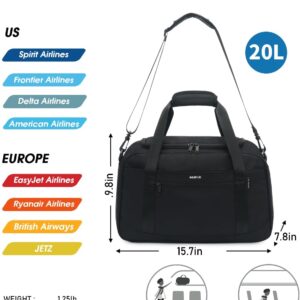 ECOHUB Personal Item Bag 16” Small Duffel Bag Travel Bag Weekender Bag Gym Bag Tote Duffel bag Overnight Bags Travel Essentials for Women and Men Shoulder Bag Carry On Shoes Bag (Black)