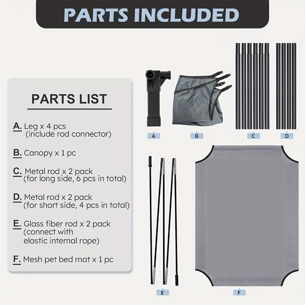 Portable Elevated Dog Bed with Canopy, Removable Shade Tent for Outdoor Use, Cooling Raised Pet Cot for Dogs & Cats (42'' x 30'' x 8'', Brown) - Image 5