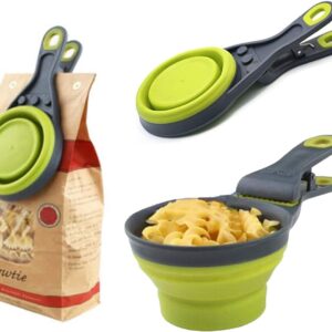 Collapsible Pet Scoop Silicone Measuring Cups Set Sealing Clip 3 in 1 Multi-Function Scoop Bowls Bag Clip for Dog Cat Food Water Set of 2 (1 Cup & 1/2 Cup Capacity) (Multicolor)