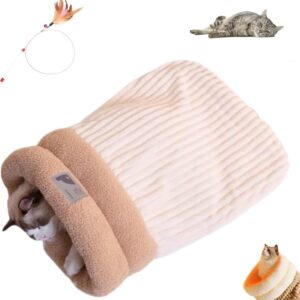 Cozy Pet Nest for Cats and Dogs, Semi-Enclosed Design, 360° Wrap Soft Plush Large Cat Sack Self Warm Cats Bed, Cat Bed Cave Sleeping Bag for All Seasons (Off White, L)
