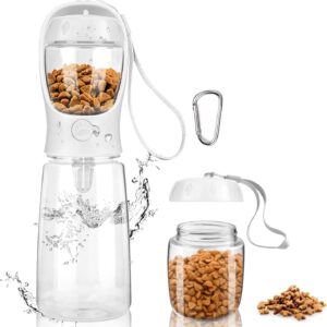 Portable Dog Water Bottle - Leak Proof Dog Water Bottle with Food Container, Travel Water Dispenser 19oz+6oz for Pets, for Walking, Hiking, and Outdoor Use - White