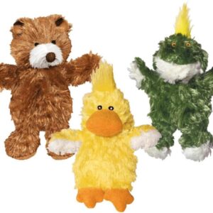 KONG Low Stuffing with Squeaker Dog Toy, X-Small, 3 Animals, Bear, Duck, Frog