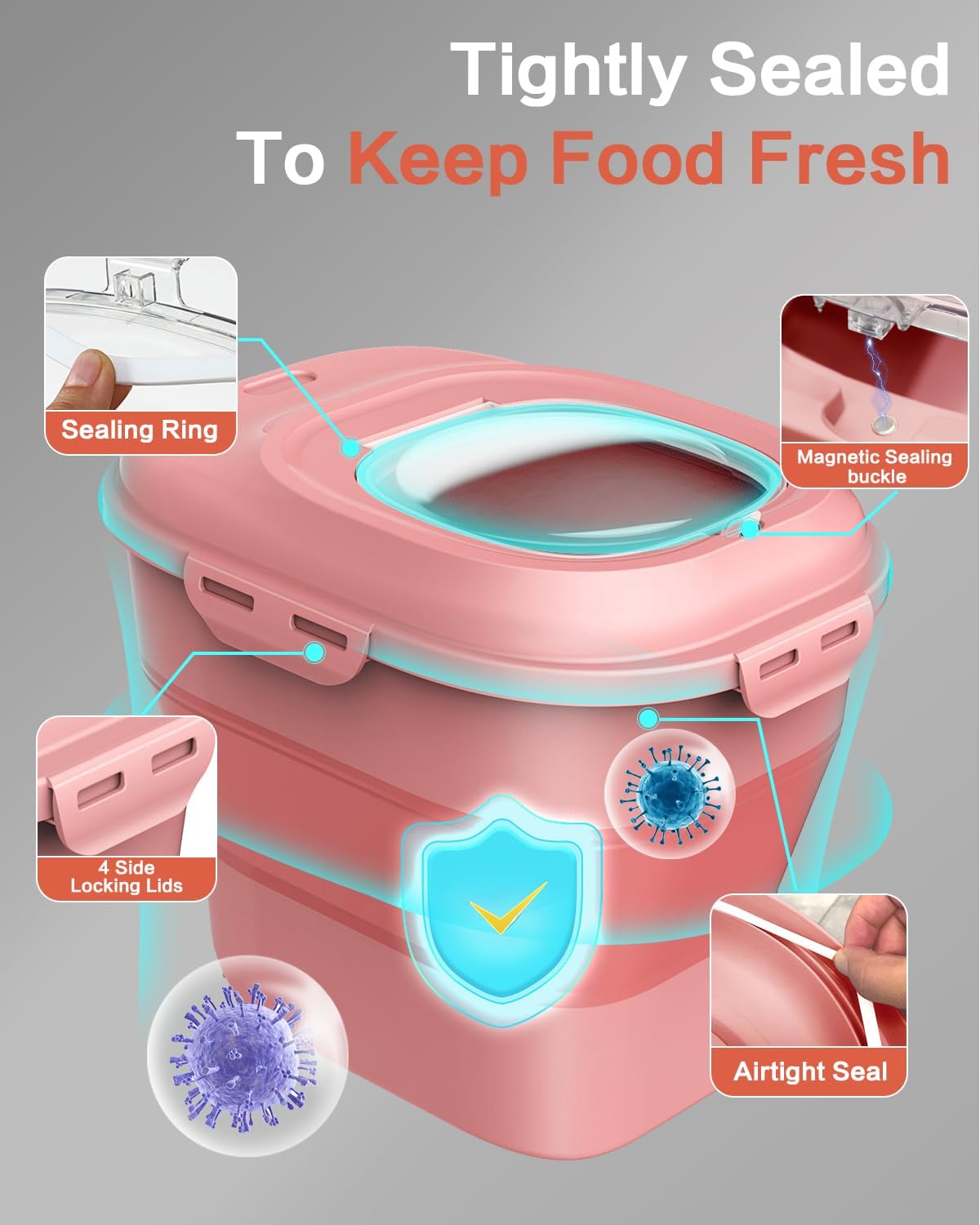 ANVS Dog Food Storage Container - Collapsible Dog Food Container with Airtight Lids, Scoop and 2.5L Small Pet Food Storage Container Dry Food For Dog, Cat and Other Pet Food (Pink, 30 lbs) - Image 2