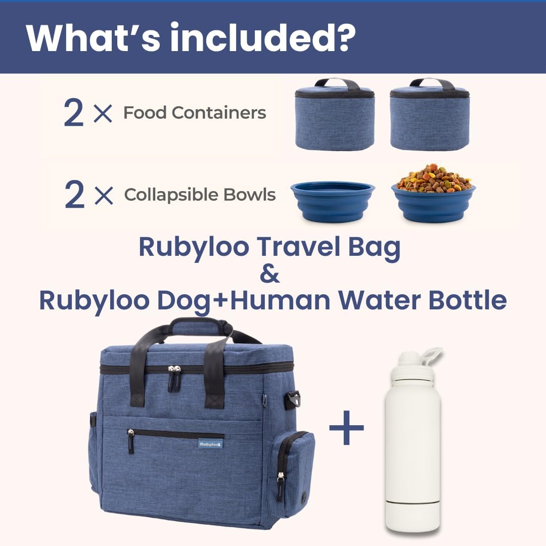 Original Doggy Bag (Navy) & 32 oz Insulated Water Bottle with Attached 8 oz Bowl (Solid Cream) – Dog Travel Bag & Hydration Set - Image 2