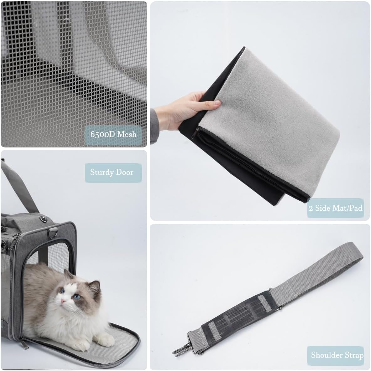 HSC PET Grey Cat Carriers Soft Small Dogs Carrier Airline Approved,Soft-Sided Pets Carrier with Large Pockets,Active Sunshades Curtains,Lightweight,Keeped Shape (Hold up Well) - Image 5