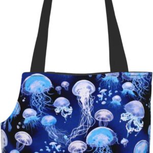 Navy Blue Ocean Jellyfish Sets Pet Multifunctional Handbag Collapsible Waterproof Travel Pet Shoulder Bag with Large Pockets for Small and Medium Pets