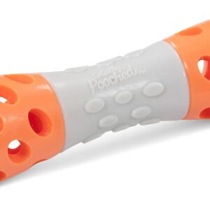 Messy Mutts Totally Pooched Toss 'n Stuff Hourglass | Interactive Treat and Squeak Toy for Dogs | Durable 7” TPR Dog Toy | Orange