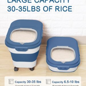 20-30 Lbs Rice Storage Container,Collapsible Food Storage Containers with Rolling Wheel Airtight Locking Lid,Flour Storage Container with Cup and Scoop,Suitable for Food,Rice,Pet Food,Flour
