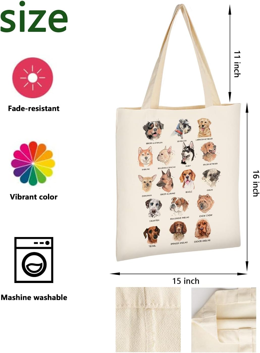 AUSVKAI Canvas Tote Bag Aesthetic for Women, Cute Reusable Cloth Cotton Bags for Shopping Beach Grocery - Image 3