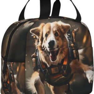 Portable Lunch Bag Insulated Dog Futuristic Gear Space Lunch Box Reusable Tote Bag Unisex for Work, Travel, Picnic, Office, Camping, Hiking, Picnic, Beach