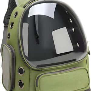Cat Bubble Backpack,Breathable Cat Backpack Carrier Large Space Pet Travel Carrier for Kitty Small Dogs up to 15lbs,Transparent Cat Carrier for Hiking Camping Outdoor Travel (Green)