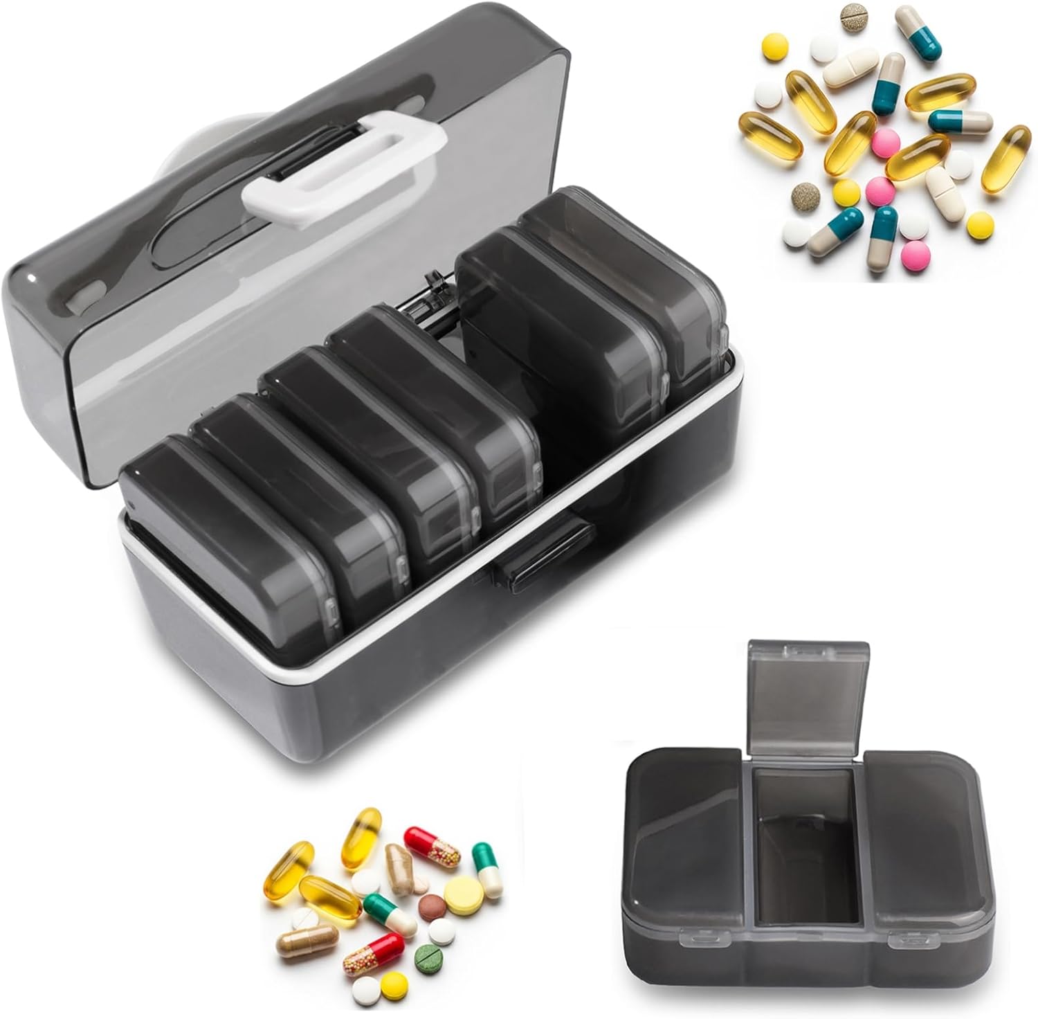Weekly Pill Organizer, 7 Day Large Pill Box 3 Times a Day, One-Touch Easy Open Travel Medication Case for Seniors, Moisture-Proof Vitamin Holder with AM PM