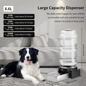 Marchul 2.3 Gallon Dog Water Dispenser, Large Dog Water Bowl Dispenser with Stainless Steel, Automatic Gravity Pet Bowl for Dogs Medium to Large (3 Filters) 8.6L