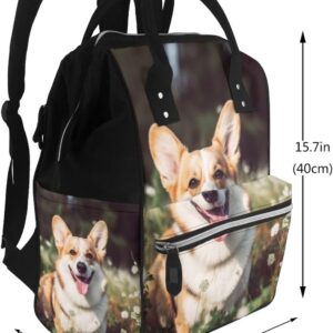 Happy Corgi Dog Diaper Bag Essentials Travel Tote Nappy Backpack Large Capacity Mummy Backpack Multifunction Waterproof Teacher Nurse Bag 15.7 inch Work laptop Bags