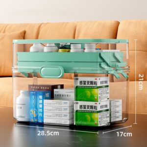Portable 3-Layer Medicine Storage Box with Detachable Travel Pill Case, Expandable Medical Organizer for Home&Travel (Clear Green, 11.2 * 8.3 * 6.7”)