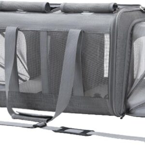 Cat Carrier for 2 Cats, Expandable Extra Large Carrier Foldable Double Cat Carriers with Compartments Multi Two Pet Carriers Soft Dual Car Carrier for Cats for Outdoor Travel Up to 38 lbs (Gray)