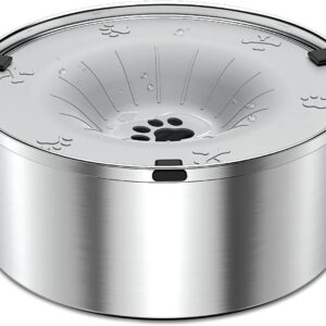SCHITEC Dog Water Bowl No Spill 1.2L/40oz Slow Drinking Anti-Splash Stainless Steel Dog Bowl with Floating Disk, Spill Proof Pet Travel Water Dispenser for Sloppy Messy Drinkers(Light Gray)