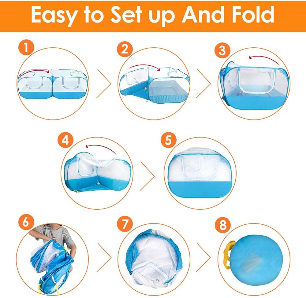 Lukovee Small Animals Playpen, Chicken Pen with Escape-Proof Detachable Bottom & 4 Zipper Doors, Breathable Foldable Portable Large Chicken Run Coop for Puppy Duck Kitten Rabbits Outdoor Yard (Blue) - Image 6