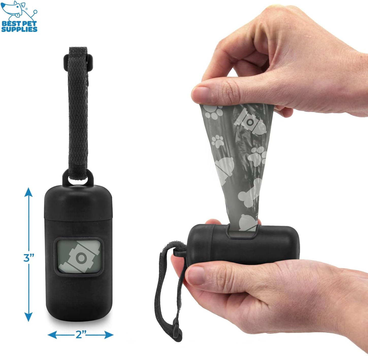 Best Pet Supplies Dog Poop Bag Holder Leash Attachment with 30 Bags, Reusable Dispenser for Travel, Walking, Park, and Outdoor Use, Durable with Clip-On - Black, Pack of 2 - Image 3