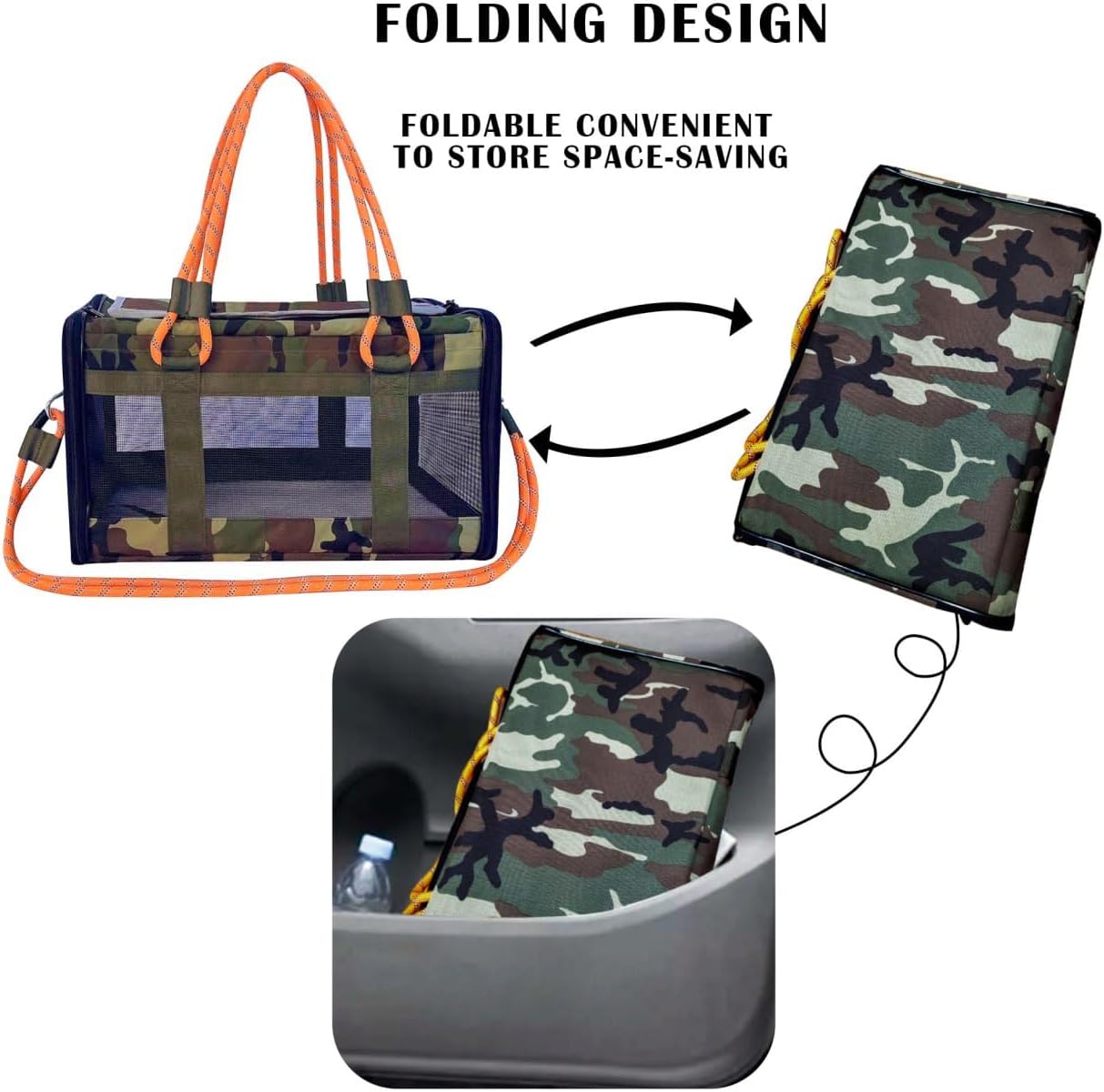 Airline Approved Pet Carrier for Small Dogs & Cats Soft-Sided, TSA Approved, Under Seat Travel & Gym Bag, Fits Pets Up to 20 lbs Includes Leash, Camo & Orange, Lightweight & Portable (Camo Orange) - Image 5