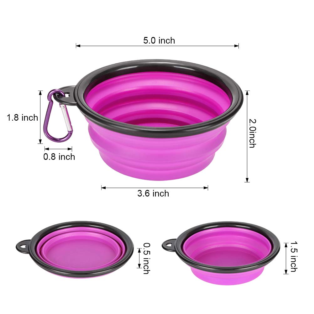 2 Pack Large Size Collapsible Dog Bowl, Food Grade Silicone BPA Free, with Carabiner Clip Foldable Expandable Cup Dish for Pet Cat Food Water Feeding Portable Travel Bowl (Purple & Green) - Image 6