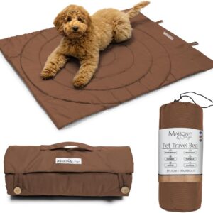 Portable Dog Mat - Waterproof & Foldable Pet Bed - Ideal for Indoor, Outdoor, Cafes, Travel, Camping, Grooming & Training - 39x30 - Includes Carry Bag - Durable, Washable & Lightweight - Brown