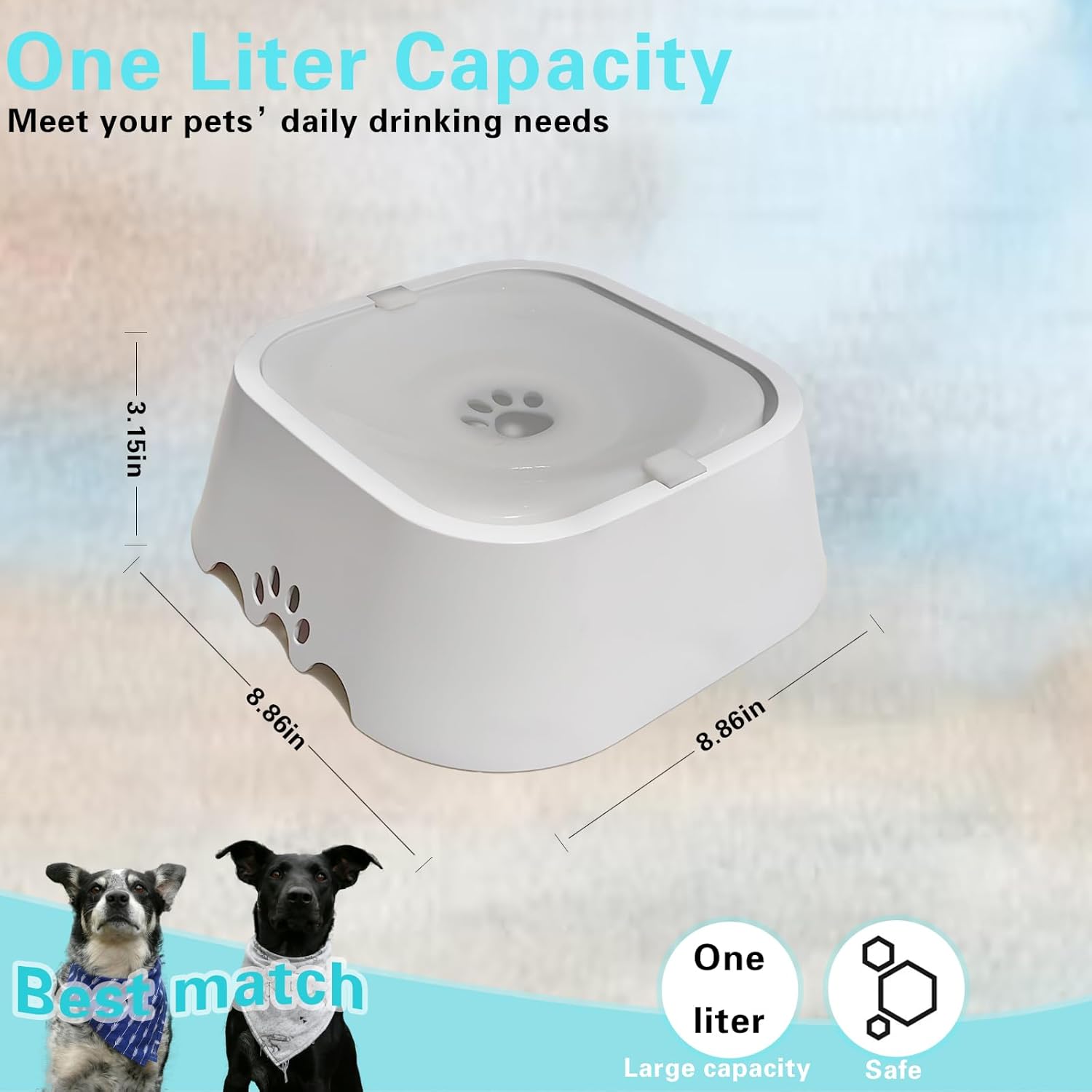 Pet Water Bowl No Spill,Slow Water Feeder Cat Dog Bowl, Travel Water Bowl for Indoor/Outdoor Use - No Spill Design,Pet Water Dispenser 35oz/1L (White) - Image 3