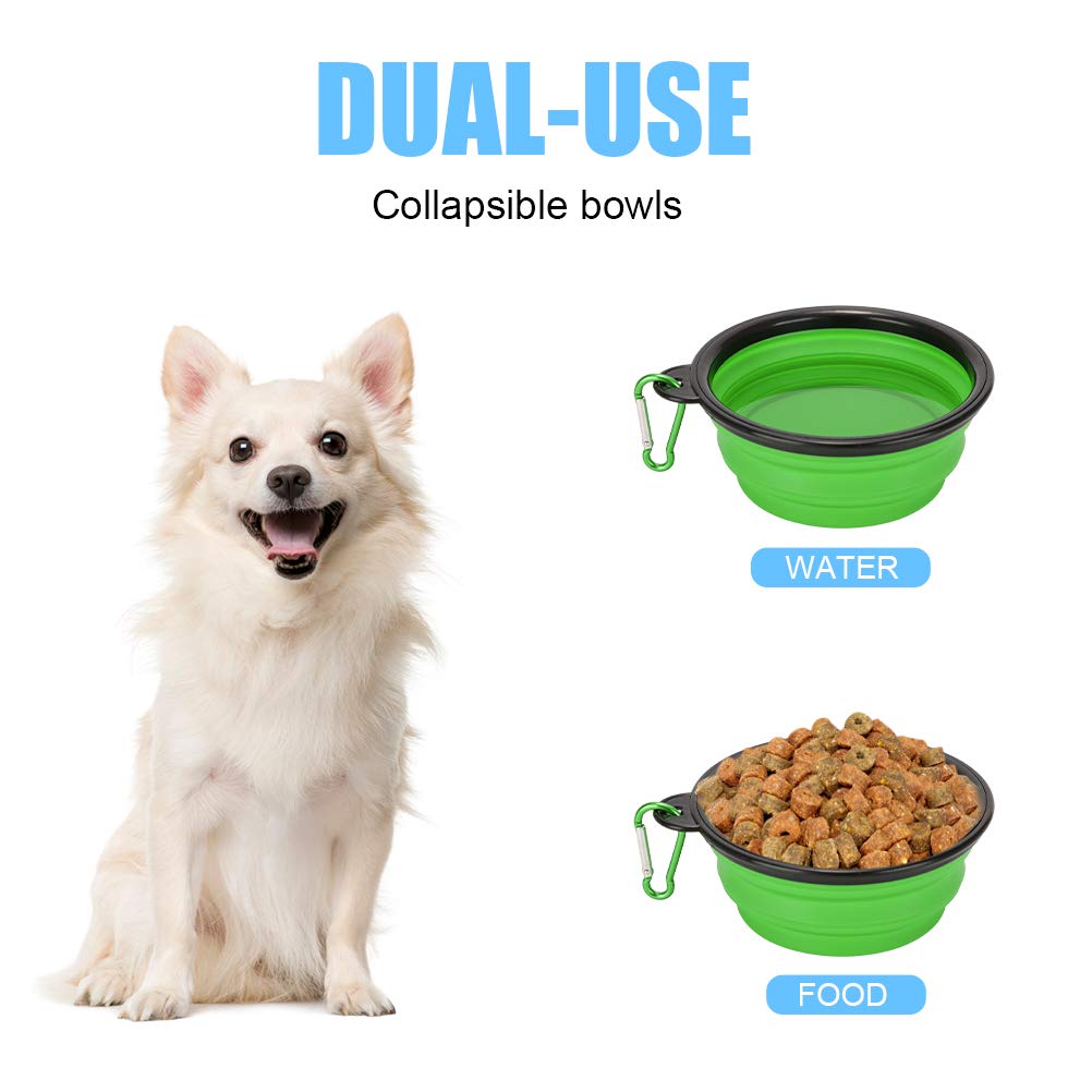 2 Pack Large Size Collapsible Dog Bowl, Food Grade Silicone BPA Free, with Carabiner Clip Foldable Expandable Cup Dish for Pet Cat Food Water Feeding Portable Travel Bowl (Purple & Green) - Image 4