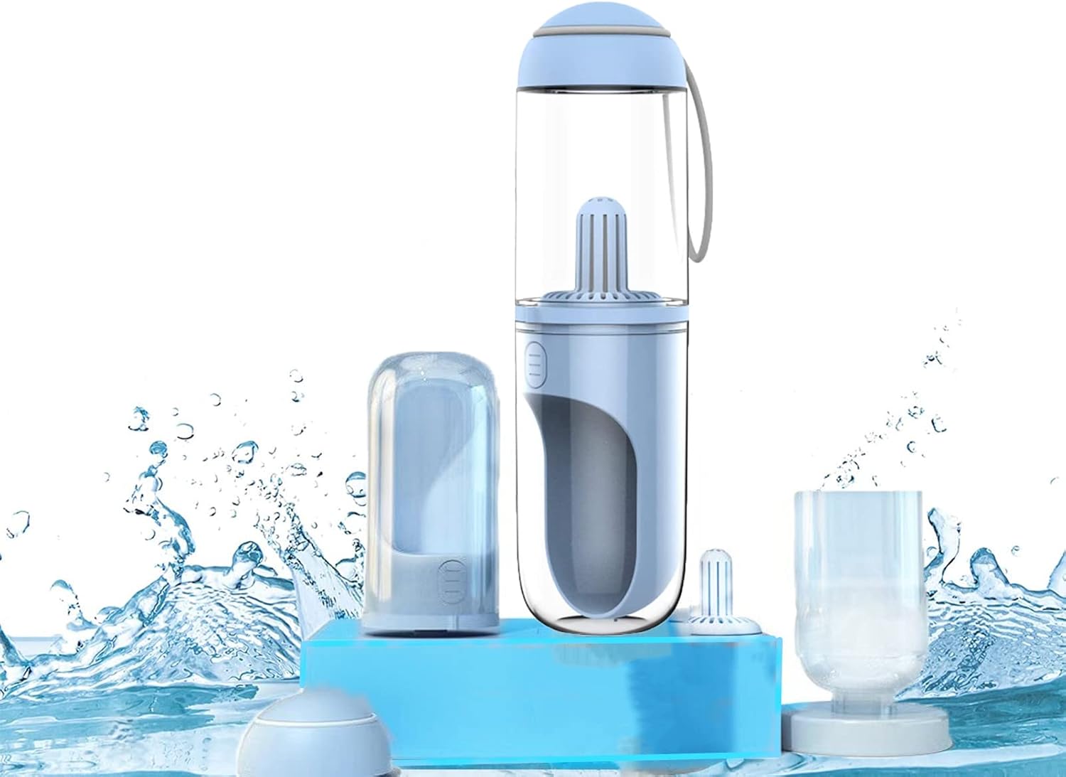 Portable Dog Pet Travel Water Bottle Leak-Proof Drinking Cat Cup with 3PCS PP Conton Filter & Pet Dog Poop Bag Dispenser with 3 Rolls Waste Bags for Pets Outdoor Walking Hiking Travel (Blue) - Image 5