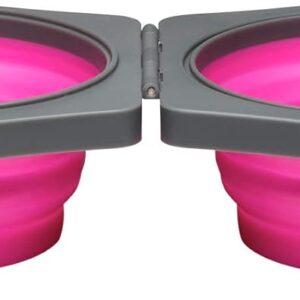 Loving Pets - Bella Roma Double Diner Portable Travel Dog Bowls Collapsible Combined Dog Food & Water Bowls (Pink, Medium)